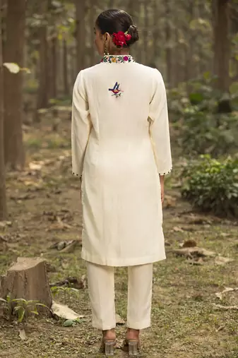 Ivory chanderi silk plain cord-set