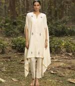 Ivory chanderi silk embroidered kaftan with pant