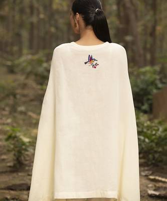 Ivory chanderi silk embroidered kaftan with pant 3