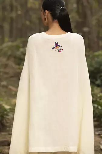 Ivory chanderi silk embroidered kaftan with pant