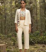 Ivory chanderi silk embroidered jacket set