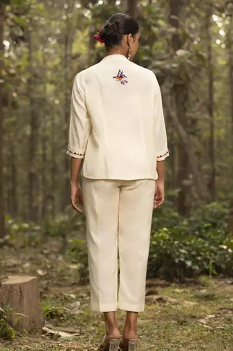 Ivory chanderi silk embroidered jacket set
