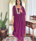 Women Beautiful Georgette Fabric Angrakha Kurta, Pant and Dupatta Set