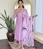 Women's Viscose Slub Embroidered Straight Kurta with Pant And Dupatta Set