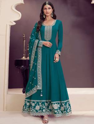 Sky embroidered chinon anarkali suit 1
