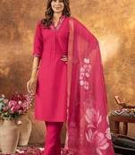 Pink colour with embroidered work roman silk Kurta set for women