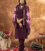 Wine colour with embroidered work roman silk Kurta set for women