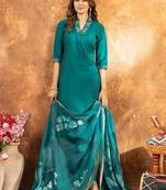 Teal colour with embroidered work roman silk Kurta set for women