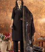 Black colour with embroidered work roman silk Kurta set for women