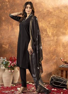 Black colour with embroidered work roman silk Kurta set for women 2
