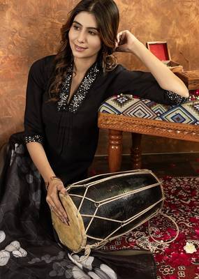 Black colour with embroidered work roman silk Kurta set for women 4