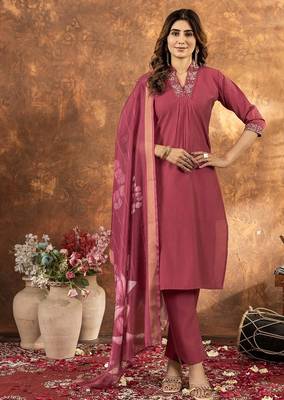 Gajri colour with embroidered work roman silk Kurta set for women 1