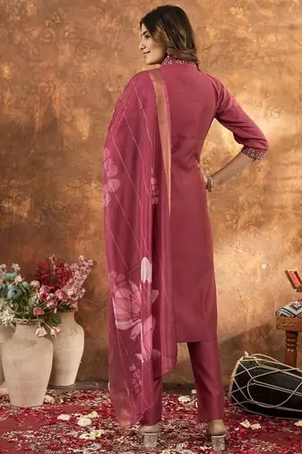 Gajri colour with embroidered work roman silk Kurta set for women
