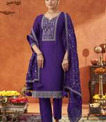 Violet silk blend embroidered designer salwar suit
