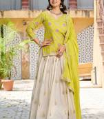 Light green chinon silk embroidered Skirt Suit 