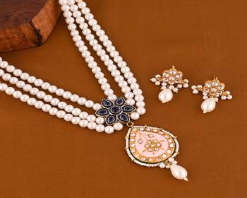 Pearl blue sapphire meena necklace set 1