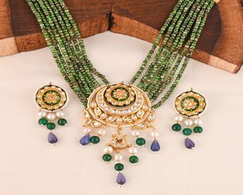 pearl ruby zoisite meena necklace set 1