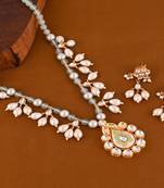 Pearl green quartz meena necklace set