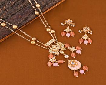 Pearl polki rose quartz meena necklace set 1