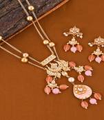 Pearl polki rose quartz meena necklace set
