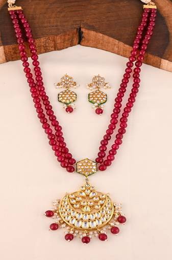 Pearl ruby quartz meena necklace set