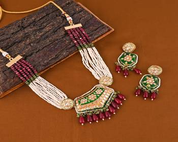 Pearl zoisite rhodonite meena necklace set 1