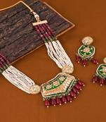 Pearl zoisite rhodonite meena necklace set