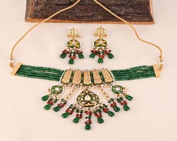 Pearl green-pink quartz meena necklace set 1