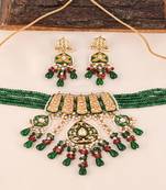 Pearl green-pink quartz meena necklace set