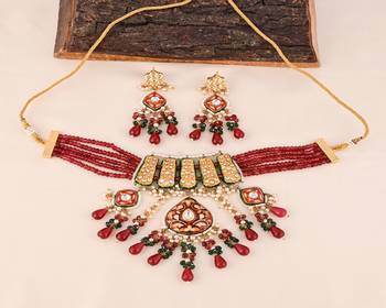Pearl green-pink quartz meena necklace set 1