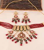 Pearl green-pink quartz meena necklace set