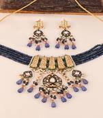 Blue sapphire rose quartz meena necklace set