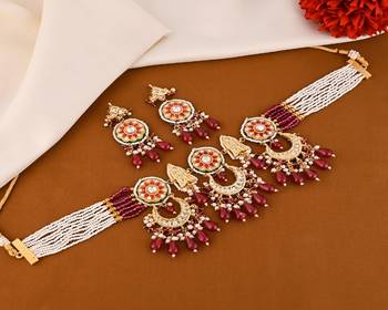 Pearl pink quartz meena necklace set 1
