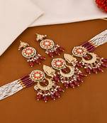 Pearl pink quartz meena necklace set