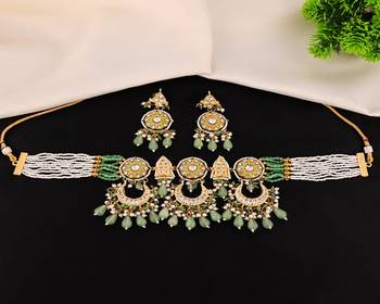 Pearl green quartz meena necklace set 1