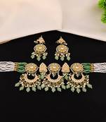 Pearl green quartz meena necklace set