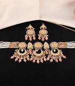 Pearl peach quartz meena necklace set