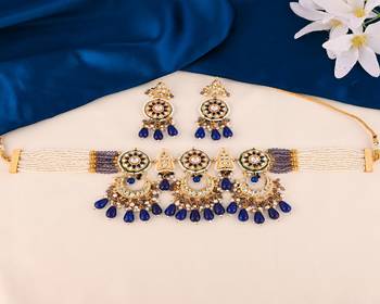 Pearl blue quartz meena necklace set 1
