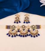 Pearl blue quartz meena necklace set