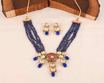 Pearl blue sapphire meena necklace set 1