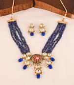 Pearl blue sapphire meena necklace set