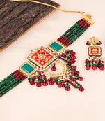 Ruby quartz green onyx meena necklace set
