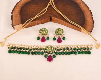 Green onyx ruby quartz meena necklace set 1