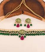 Green onyx ruby quartz meena necklace set