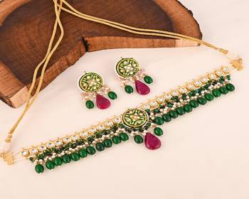 Green onyx ruby quartz meena necklace set 2