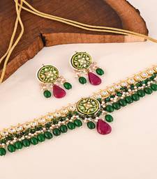 Green onyx ruby quartz meena necklace set