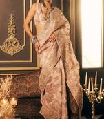 Light Pink Soft Satin Organza Embroidery Saree