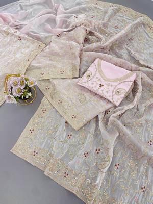 Light Pink Soft Satin Organza Embroidery Saree 3