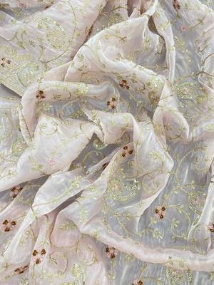 Light Pink Soft Satin Organza Embroidery Saree 4
