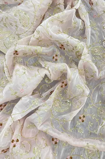 Light Pink Soft Satin Organza Embroidery Saree